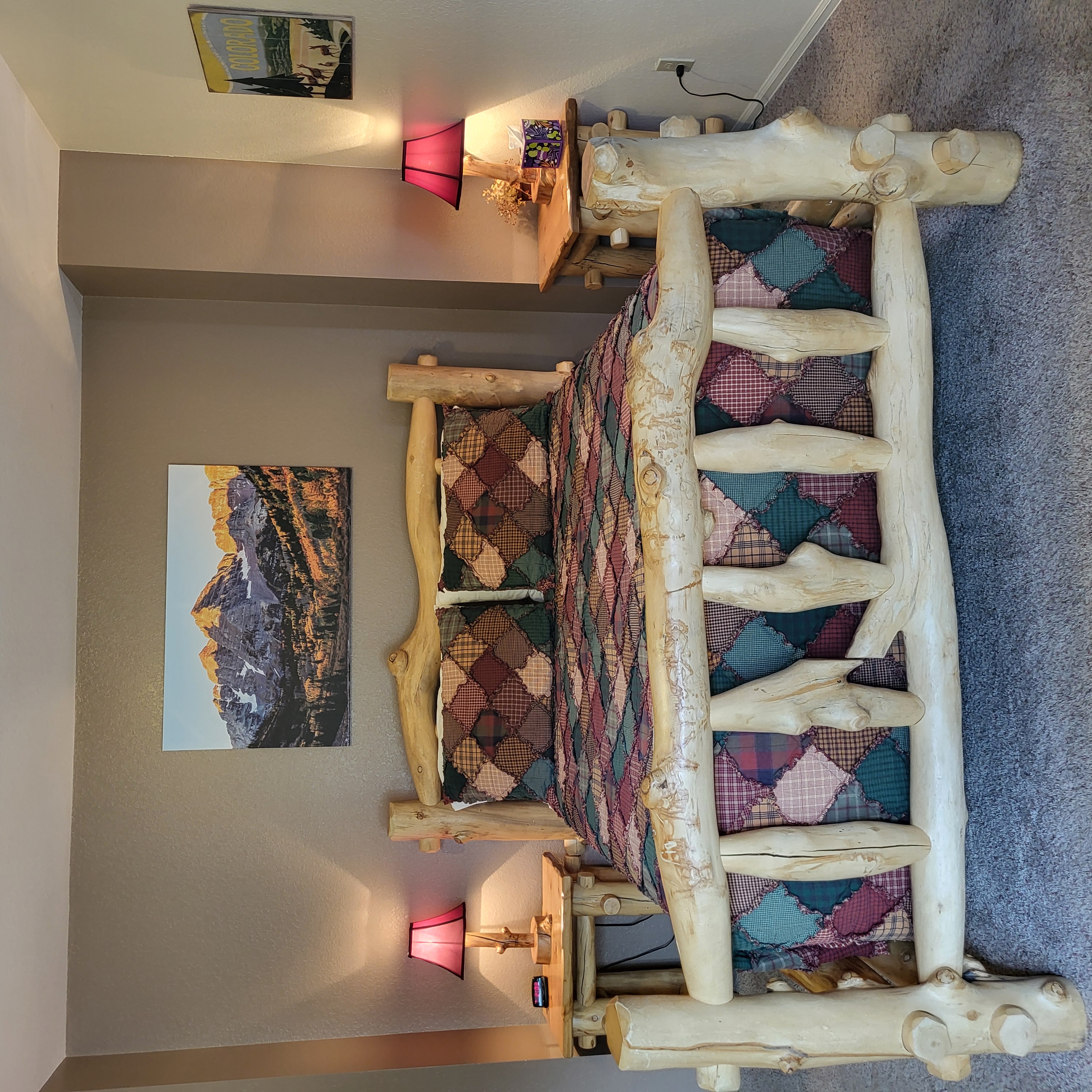 Mt. Harvard Room Queen Log Bed with Night Lights
