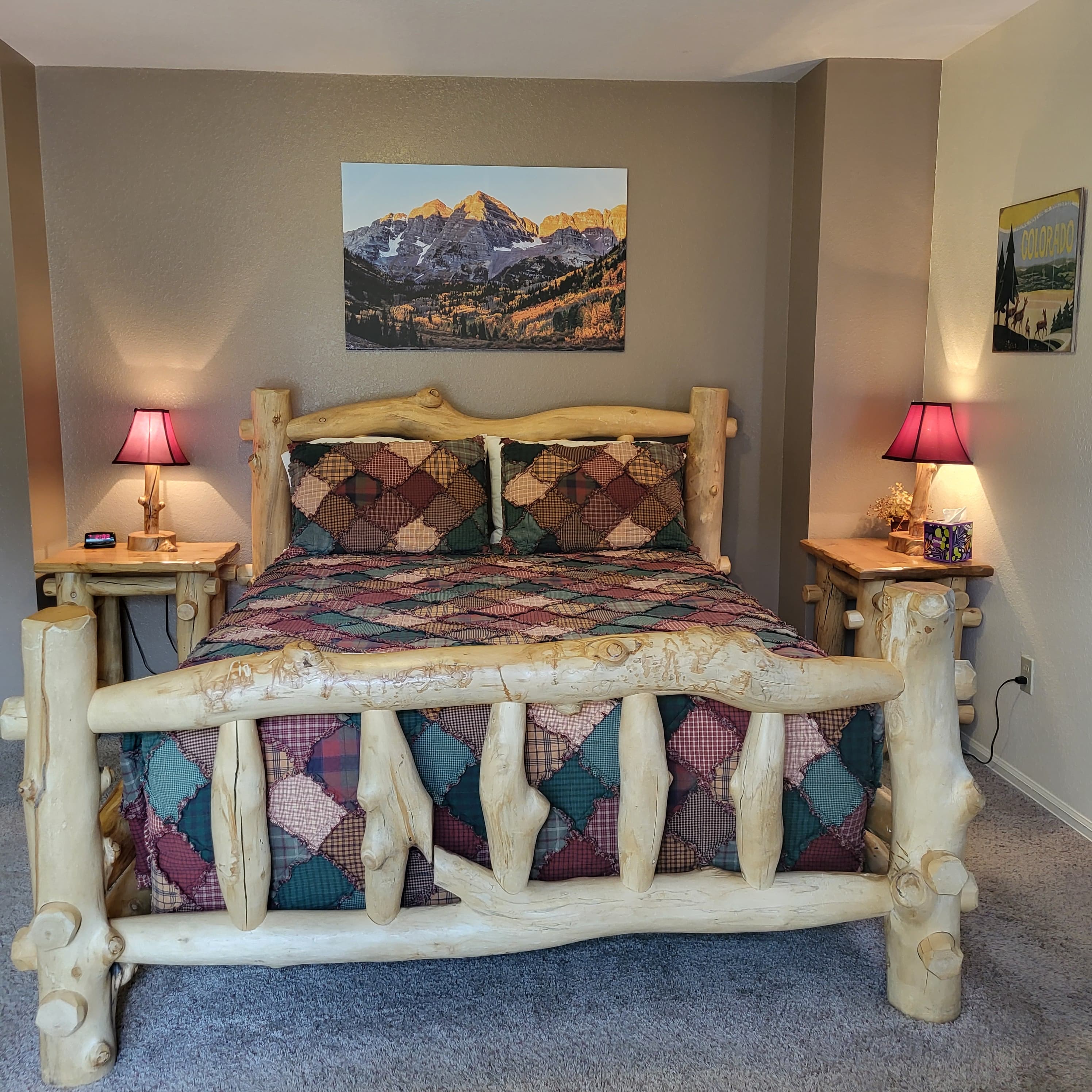 Mt. Harvard Room Queen Log Bed with Night Lights