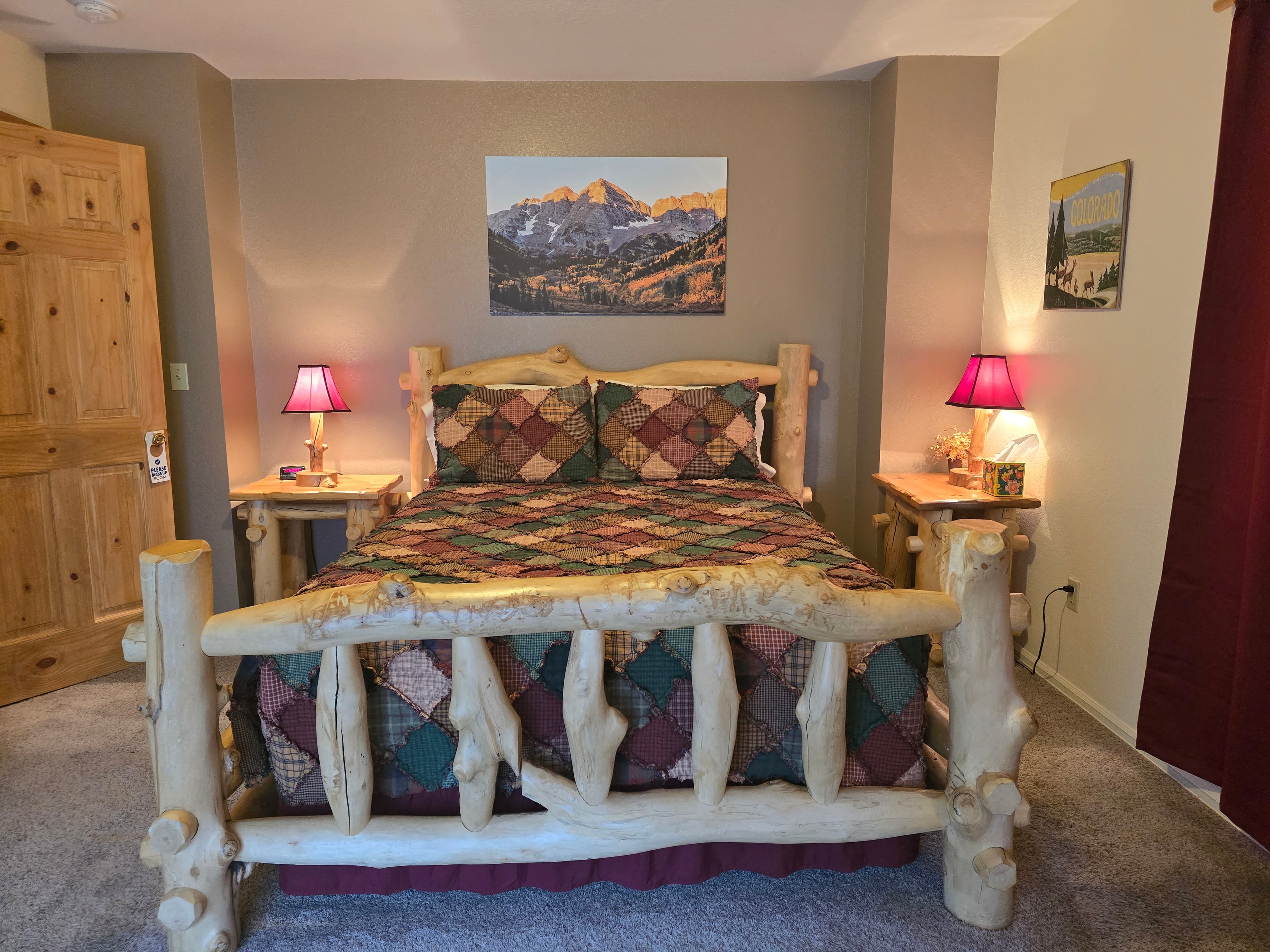 Mt. Harvard Room Queen Log Bed with Night Lights