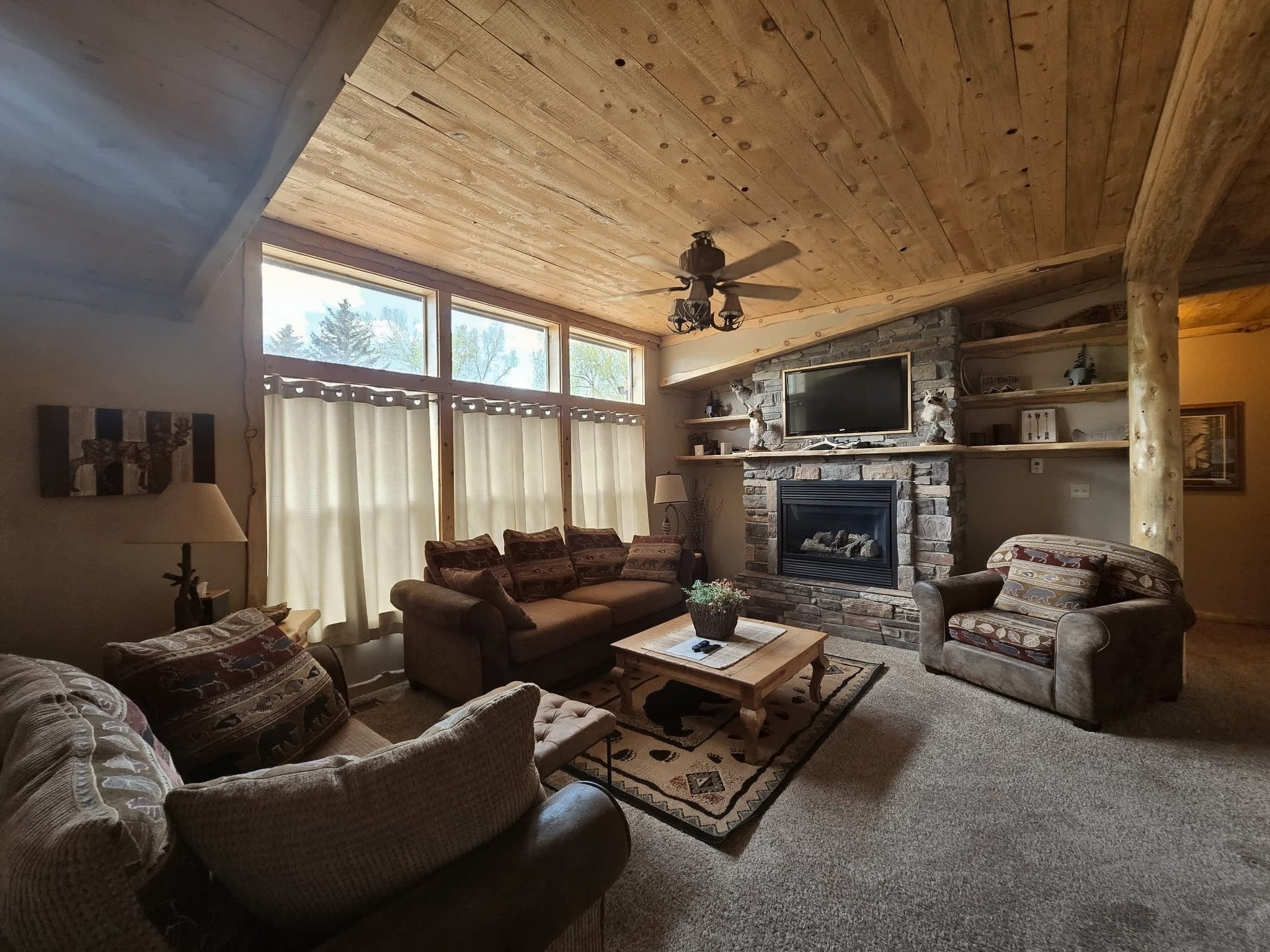 Log Cabin Living Room Fireplace View