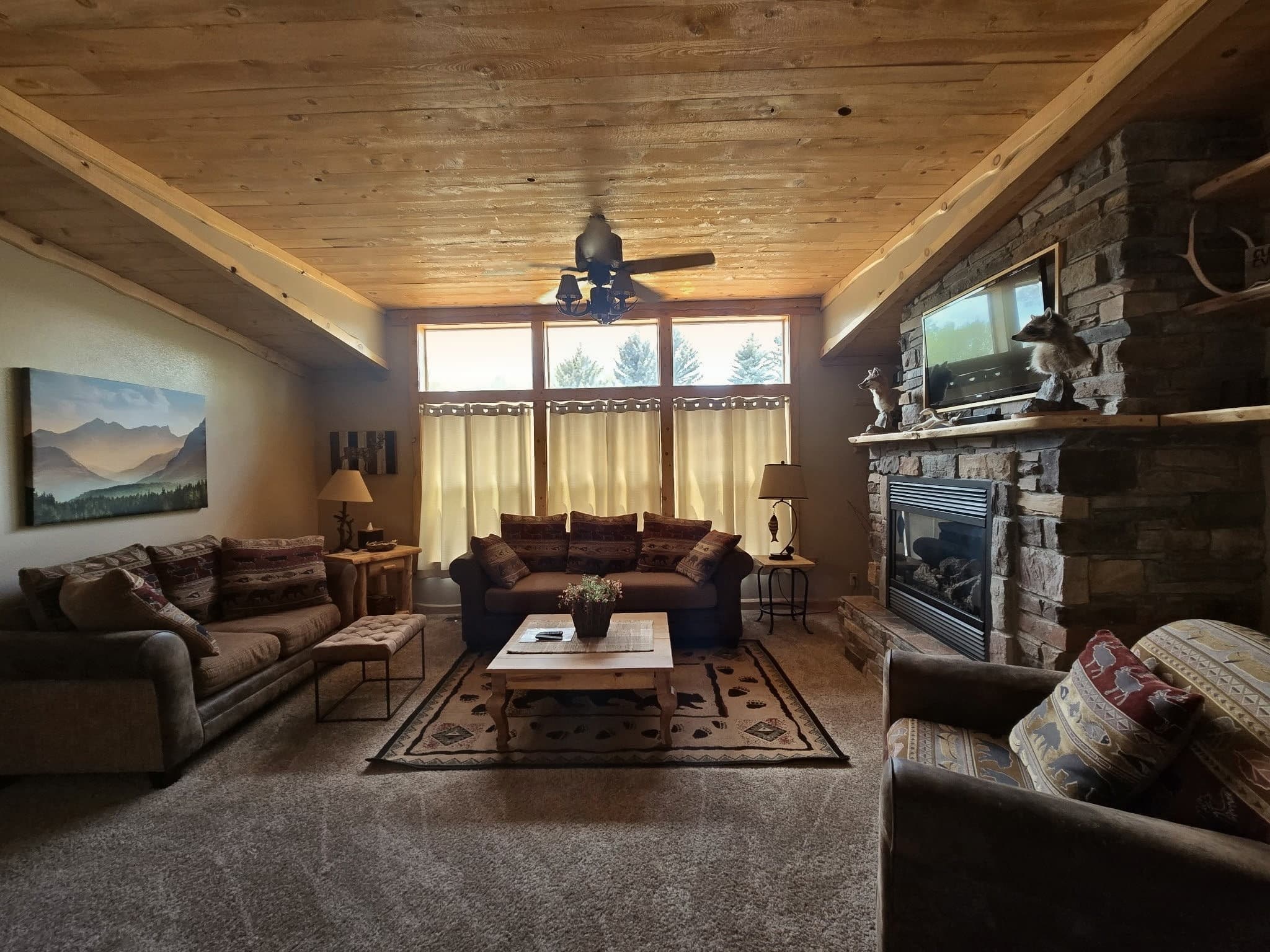 Log Cabin Living Room Window View